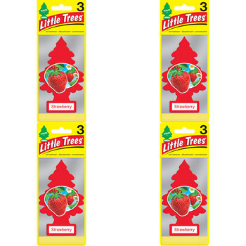 4PK Little Tree 3 Pack Strawberry Car Air Freshener Long-Lasting Scent 12x4cm