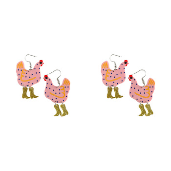 2PK Urban Pop Cowgirl Chicken Acrylic Earrings Pink and Gold