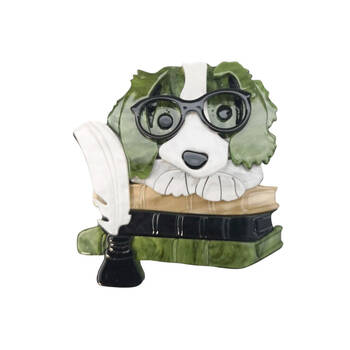 Urban Resin Iris Book Dog Brooch Pin Clip Women's Accessory Green/White