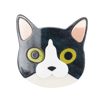 Urban Resin Iris Cat Head Brooch Pin Clip Women's Accessory Black/White