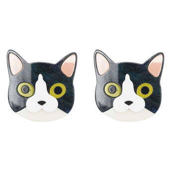 2PK Urban Resin Iris Cat Head Brooch Pin Clip Women's Accessory Black/White