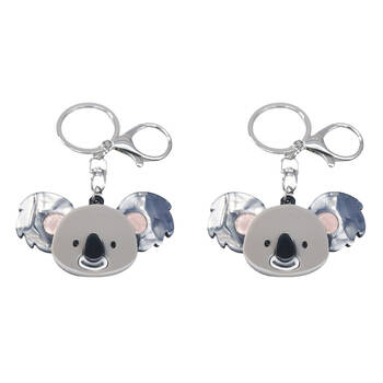 2PK Urban Resin/Metal Iris Koala Keyring Bag Charm Accessory Grey