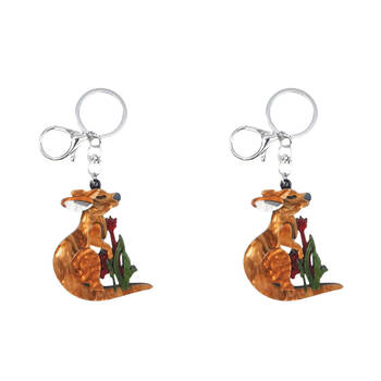 2PK Urban Resin/Metal Iris Kangaroo Keyring Bag Charm Accessory Brown