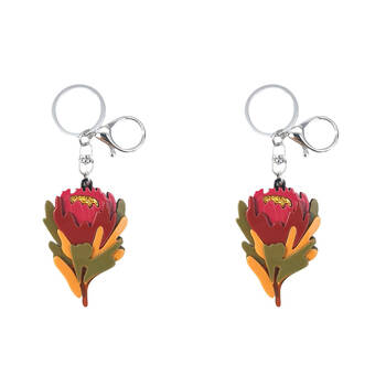 2PK Urban Resin/Metal Iris Waratah Keyring Bag Charm Accessory Red