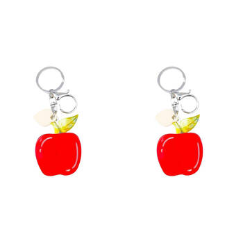 2PK Urban Resin/Metal Iris Apple Keyring Bag Charm Accessory Red