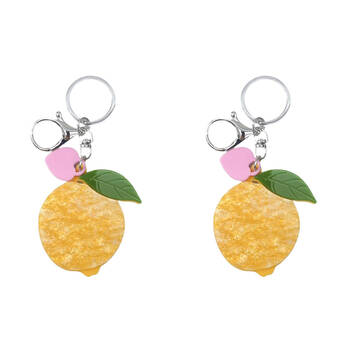 2PK Urban Resin/Metal Iris Lemon Keyring Bag Charm Accessory Yellow