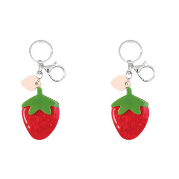 2PK Urban Resin/Metal Iris Strawberry Keyring Bag Charm Accessory Red