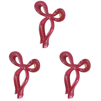 3PK Urban Acrylic Large Bow Claw Clip Women's Hair Accessory 16cm Red