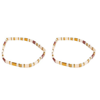 2PK Urban Acrylic Journey Stretch Bracelet Women's Jewellery 16cm Bone/White