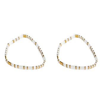 2PK Urban Acrylic Journey Stretch Bracelet Women's Jewellery 16cm White/Gold