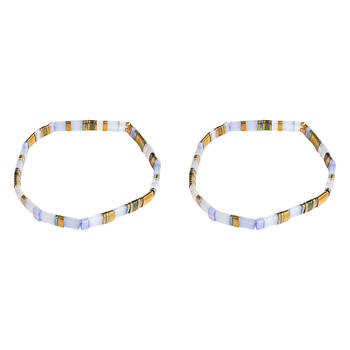 2PK Urban Acrylic Journey Stretch Bracelet Women's Jewellery 16cm Grey/Gold