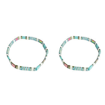 2PK Urban Acrylic Journey Stretch Bracelet Women's Jewellery 16cm Turquoise/Gold