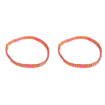 2PK Urban Acrylic Journey Stretch Bracelet Women's Jewellery 16cm Fuscia/Gold