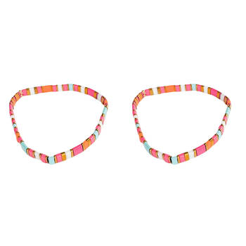 2PK Urban Acrylic Journey Stretch Bracelet Women's Jewellery 16cm Fuscia/Orange
