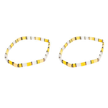 2PK Urban Acrylic Journey Stretch Bracelet Women's Jewellery 16cm Yellow/White