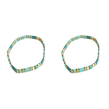 2PK Urban Acrylic Journey Stretch Bracelet Women's Jewellery 16cm Turquoise/Gold