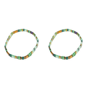 2PK Urban Acrylic Journey Stretch Bracelet Women's Jewellery 16cm Green/Gold