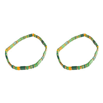 2PK Urban Acrylic Journey Stretch Bracelet Women's Jewellery 16cm Green/Orange