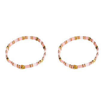 2PK Urban Acrylic Journey Stretch Bracelet Women's Jewellery 16cm Musk/Pink
