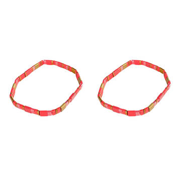 2PK Urban Acrylic Journey Stretch Bracelet Women's Jewellery 16cm Coral/Gold