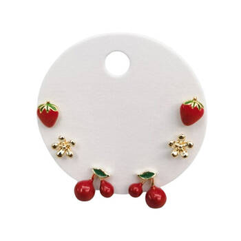 6pc Urban Petite Fruity Earrings Trio Set Women's Jewellery Red/Gold