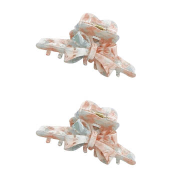 2PK Urban Acrylic Marble Bow Claw Clip Women's Hair Accessory Pink