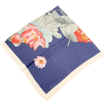 Urban Lotus Square Silk-Feel Scarf Women's Accessory 90x90cm Blue/Cream