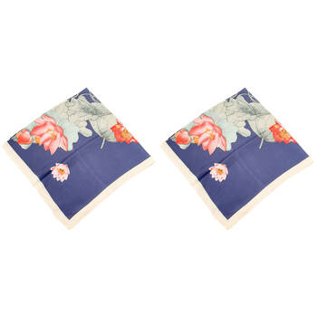 2PK Urban Lotus Square Silk-Feel Scarf Women's Accessory 90x90cm Blue/Cream