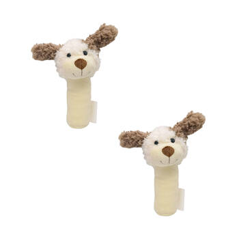 2PK Urban Curly Dog Baby Soft Toy Rattle 13cm - White Brown