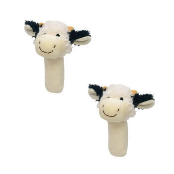 2PK Urban Curly Cow Baby Soft Toy Rattle 13cm - White Black