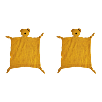 2x Urban Bubsy Koala Cotton Muslin 30x30cm Comforter - Mustard