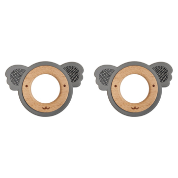 2x Urban Koala 8.5cm Silicone/Wood Teether Ring - Blue & Natural