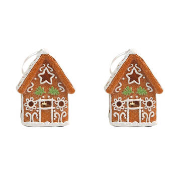 2PK Urban Gingerbread Houses LED Hanging Decoration 9cm Brown Assorted