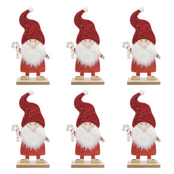 6PK Urban Santa with Candy Cane Standing Christmas Decoration 23cm Red