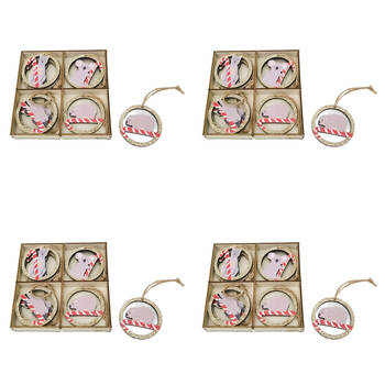 4x 8pc Urban Oz Animal Christmas Hanging Decoration Gift Box 6cm Grey/Red