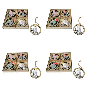 4x 8pc Urban Oz Birds Flowers Christmas Decoration Gift Box 6cm Green/Gold