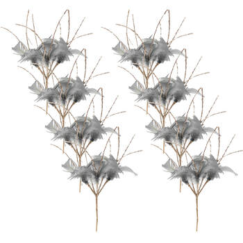 8PK Urban Elegant Feather Pick Clip Christmas Decoration 24cm Green