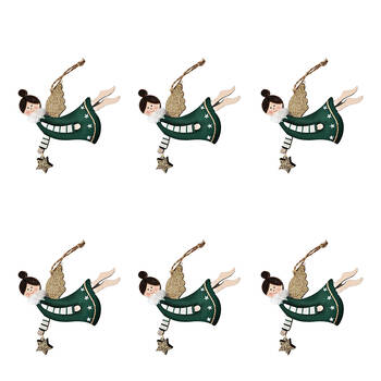 6PK Urban Flying Angel with Star Hanging Decoration 10cm Red/Green Assorted