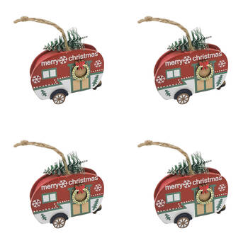 4PK Urban Caravan with Tree Hanging Christmas Decoration 7cm Red/Green Assorted