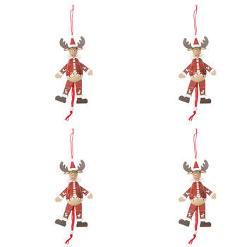 4PK Urban Santa/Reindeer Jumping Jack Hanging Decoration 16cm Red Assorted