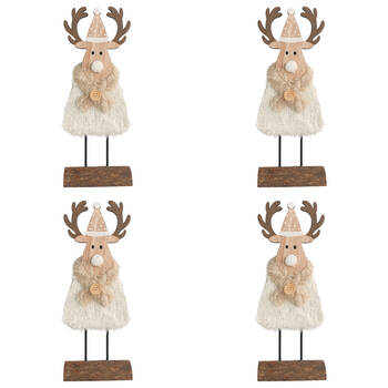 4PK Urban Cute Reindeer with Scarf on Log Decoration 28x11cm White/Beige