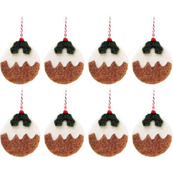 8PK Urban Christmas Pudding Hanging Tree Decoration 8cm Brown/White