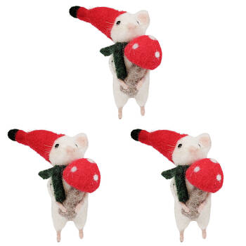 3PK Urban Snowy Christmas Mouse w/ Toadstool Tree Decor 11cm White/Red Assorted