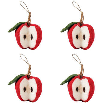 4PK Urban Apple Hanging Christmas Tree Decoration 13cm Red Assorted