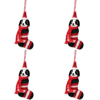 4PK Urban Christmas Dogs in Stocking Hanging Decoration 13cm Red/White Assorted