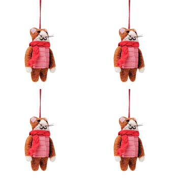 4PK Urban Cat/Dog Wearing Jacket Hanging Decoration 14cm Orange/Natural Assorted