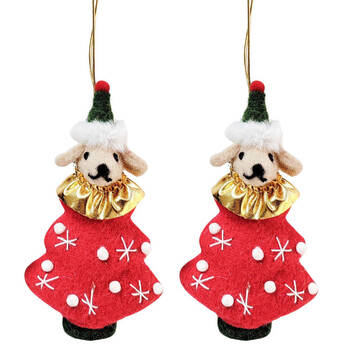 2PK Urban Dog/Cat Christmas Tree Hanging Decoration 15cm Red/Green Assorted