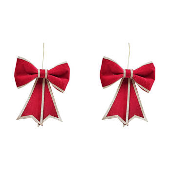 2PK Urban Large Bow Hanging Christmas Tree Decoration Ornament 21cm Red