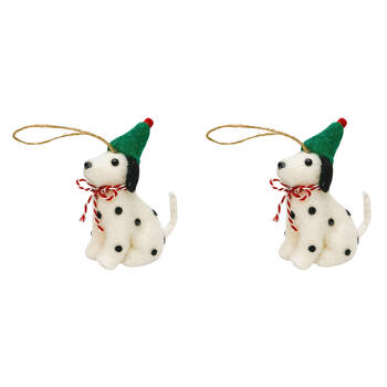 2PK Urban Spotty Dogs Hanging Christmas Decoration 10cm White/Red Assorted