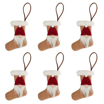 6PK Urban Tomte Santa on Stockings Hanging Decoration 11.5cm Natural Assorted